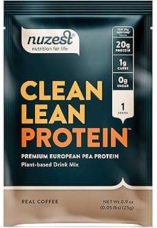 Nuzest - Pea Protein Powder - Clean Lean Protein, Premium Vegan Plant Based Protein Powder, Dairy Free, Gluten Free, GMO Free, Naturally Sweetened Protein Shake, Real Coffee, 1 Serving, 0.9 oz