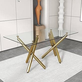 71” Glass Dining Table, Large Dining Room Table for 6-8 People, Gold Kitchen Table for Dining Room,0.4 Thickened Tempered Glass Top with Golden Metal Legs