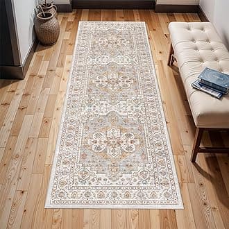 Washable Hallway Runner Rug 2x6: Non Slip Runner Rugs with Rubber Backing Soft Kitchen Rug Farmhouse Distressed Carpet Runner for Living Room Bedroom Bathroom (Turmeric/Grey, 2X6)