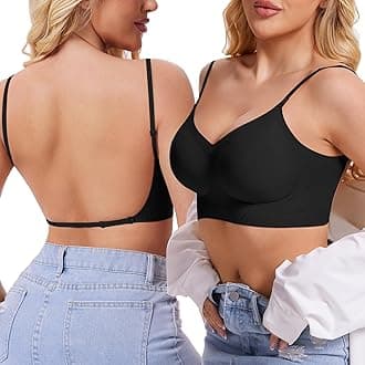 Seamless Low Back Bra Wireless Padded Bralette Thin Straps Comfort Halter Backless Cross Multiway Convertible Bras