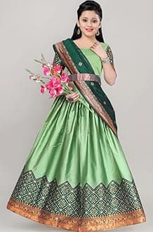 Girl's Kanjivaram Traditional South Indian Resam Silk Multicoloure Lehenga Choli set