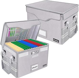 DocSafe File Box, Fireproof Document Box with Lock, File Storage Organizer with Slip Pockets, Collapsible, Portable, Filing Cabinet for Home, Office, Filing Cabinet with Handle
