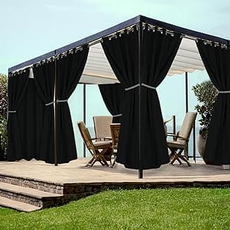 Grommet Outdoor Curtains for Patio Waterproof 8 Pcs All Weather Balcony Black Outside Curtains for Apartments, Gazebo, Pergolas, Porch, 54x84 Inch