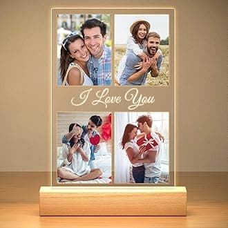 Custom Picture Frame with Photo, Personalized Photo Frame with Night Light, Customized Picture Frames, Personalized Anniversary Birthday Gifts for Her Him Women Men
