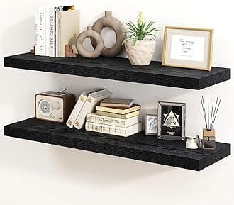 30 Inch Floating Shelves, Rustic Floating Wall Shelves 8 Inch Deep, 30 x 8 Floating Shelves for Home Decor, Deep Display & Storage Shelves for Kitchen, Bathroom, Living Room, Black Color, Set of 2