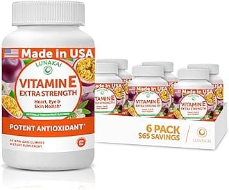 Vitamin E Gummies with Vitamin C - Tastiest Proprietary Formula - 250mg (400IU) VIT E - Antioxidant, Skin & Eye Health Support, Non-GMO, Vegan Supplement - 6 Pack