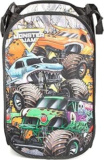 Monster Jam Break Out Pop Up Hamper - Mesh Laundry Basket/Bag with Durable Handles - Features Grave Digger & Megalodon