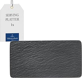 10-4239-2281 Manufacture Rock Rectangular Serving, Beautifully Shaped Presentation Plate Maoffrom Premium Porcelain, Dishwasher Safe, Black