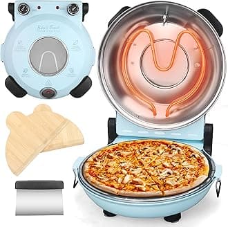 Electric Pizza Oven Indoor Countertop, 12 Inch Maker Machine for Home, Cooker & Grill, Premium Glazed Ceramic Stone Oven, Pale Blue
