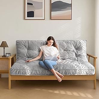 MAXYOYO 6" Futon Mattress Full Size, Velvet Thick Futons Sofa Couch Bed, Versatile Floor Mattress for Adults, Shredded Foam Filling (Frame Not Included), Grey