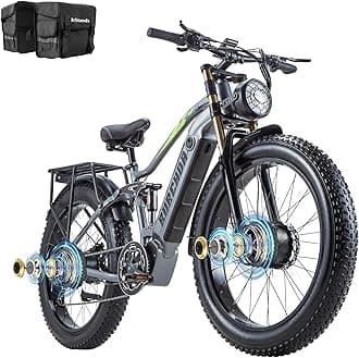 Dual Motors AWD Electric Bike for Adults 5000w/3000W/1500W Peak Dirt Ebike, 40MPH/30MPH Max, 52V/48V 60Ah/40Ah/30Ah/20Ah Battery 90Miles Max Range , 26" Fat Tire Off-Road Bicycle for Commute Mountains