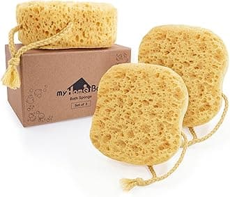 myHomeBody Bath Sponge, Foam Loofah, Body Scrubber for Bathing, Exfoliating Shower Pouf for Shower - Large Size, Lots of Lather, Square, 3 Pack