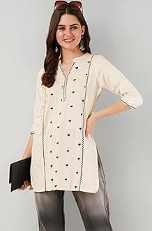 Brownverse Women's Pure Cotton Embroidered Short Kurti