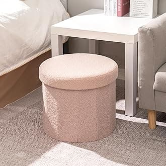 BonlifePink Boucle Ottoman with Storage,Foldable Footstool for living room,Toy Chest,Storage Seat,Round Shape Footrest,38X38X33.5cmThe Forest Stewardship Council