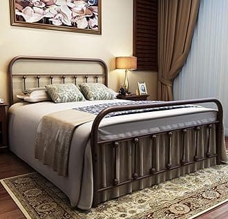 NACHTIMOOR Metal Bed Frame Full Size Headboard and Footboard with Mattress Foundation,The Vintage Style Iron Double Bed The Metal Structure,Rustic Brown