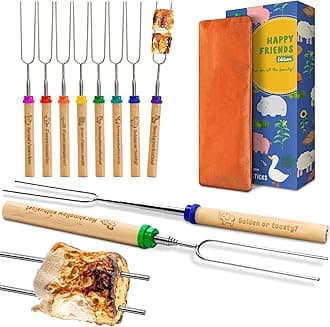 CARPATHEN Marshmallow Roasting Sticks Campfire - Set of 8pcs Smores Sticks With Beautifully Engraved Handles - Perfect as a Gift - Telescoping Stainless Steel Hot Dog Sticks Skewers