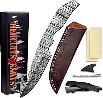 Custom Hand Forged Damascus Steel Gut Hook Blank Blade Diy Knife Making Kit Including Wooden Scale, Leather sheath, Pin, Fiber Sheet, Camping Blade Handmade Knife Making Supply (BK-I)