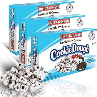 Just The Dough Cookies N Cream Flavored Candy | 3.1 oz (Pack of 3) | The Original Edible Cookie Dough | Movie Theater Candy