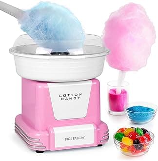 Nostalgia Cotton Candy Machine - Retro Cotton Candy Machine for Kids with 2 Reusable Cones, 1 Sugar Scoop, and 1 Extractor Head – Pink