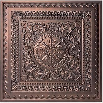 Art3d Drop Ceiling Tiles, Glue up Ceiling Tiles, 2'x2' Plastic Sheet in Antique Copper (12-Pack, 48 Sq.ft)
