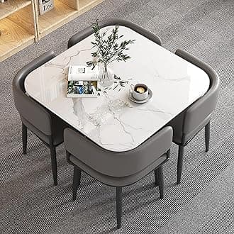Modern Square Dining Table Set with Chairs Compact Office Reception Room Club Table Stylish Conference Table for Meeting Room Gray Color Scheme
