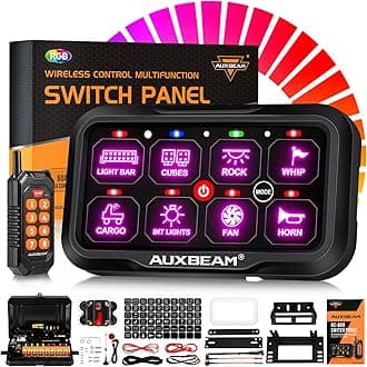 Auxbeam 8 Gang Switch Panel RC-800 RGB Wireless Remote Control Switch Pod Toggle Momentary Pulsed Switch Box with Backlit off and Auto Dimmable for Camper Offroad Car Truck Waterproof 2 Years Warranty