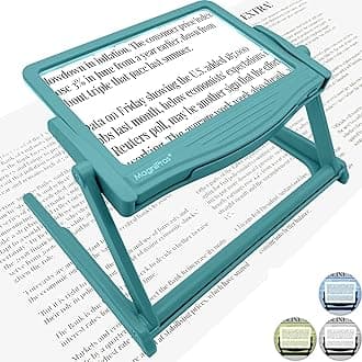 MagniProsSee Things Differently 5X Large LED Full Page Magnifying Glass w/Collapsible Hands-Free Stand & 3 Color Modes to Reduce Eye Strain，Ideal Reading Small Prints，Crafting，Low Vision & Seniors