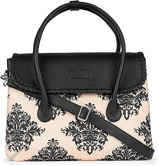 Printed Jute Handcrafted Vegan Leather Multicolor Women's Satchel Bag | Ladies Purse Handbag | Double Handle Detachable Strap