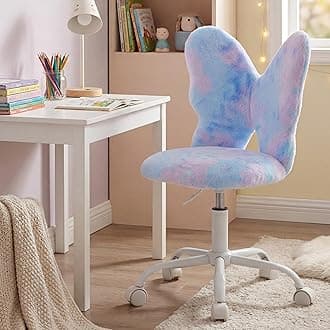 Butterfly Kids Desk & Chair - Adjustable, Swivel, Furry, Blue - Home, Bedroom, School, Dorm