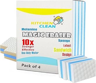 Magic Cleaning Sponge | Multipurpose Clean Sponge | Magic Eraser for Wall, Dash Boards, Switch Boards, Taps, Wall Stain Remover, Glass, Shoes, Sneakers Cleaning Sponge (Pack of 4)