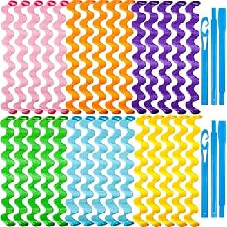30 Pieces Heatless Waves Curlers Spiral Curls Styling Kit No Heat Hair Waver Spiral Curlers Rollers with 2 Pieces Styling Hooks for Most Hairstyles (55 cm)