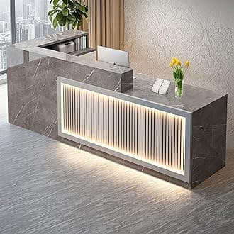 L Shaped Reception Desk, Solid Wood Front Desk with Counter & Lockable Drawers, Retail Checkout Customer Service Counter for Home Office Lobby Store,(D,70.9in-Right)