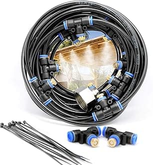 iRuiZhe Misting Cooling System Kit 26.2FT(8M) MistingLine DIY Outdoor Mist Cooling Kit +11 Brass Nozzles Garden Misting Irrigation System for Garden Greenhouse, Flower Bed,Patio,Lawn