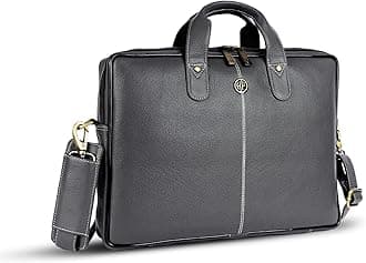 Genuine Leather Office Bag for Men - Laptop Bag for Men - Padded Laptop Compartment, Fits 14 Inch Laptop - Adjustable Strap, 1 Year Warranty - Office, Travel, Daily Use - Grey