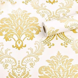Wolpin Floral Damask Self Adhesive Wallpaper (45 x 1000 CM, Gold) | DIY Wall Sticker for Living Room, Hall, Sofa Background | Peel & Stick PVC Vinyl Decoration Sheet in Gold for Home Interior Makeover