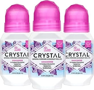 CRYSTAL Deodorant - Mineral Roll on Vegan Deodorant for Women and Men, Unscented - 2.25 fl. oz. (3 Pack) (Packaging May Vary)