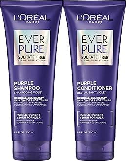 L’Oreal Paris EverPure Sulfate Free Brass Toning Purple Shampoo and Conditioner Set for Blonde, Bleached, Silver, or Brown Highlighted Hair, 1 Kit