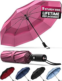 Windproof Travel Umbrellas for Rain - Easy Auto Open Close, Durable & Compact Umbrella, Strong Fiberglass Frame, Waterproof Canopy - Backpack, Purse, Portable Umbrella for Travel