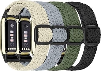 4 Pack Braided Stretchy Adjustable Straps Compatible for Fitbit Luxe for Women Men,Sport Elastic Nylon Cloth Wristbands for Fitbit Luxe