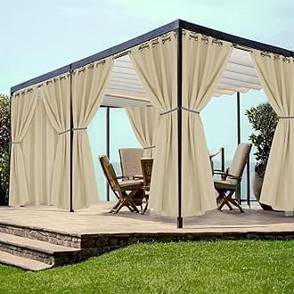 HolidayIdeas Grommet Outdoor Curtains for Patio Waterproof 8 Pcs All Weather Balcony Outside Curtains for Apartments, Gazebo, Pergolas, Porch, 54x120 Inch, Cream