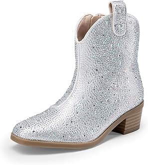 DREAM PAIRSGirls Cowgirl Cowboy Rhinestone Boots Ankle Low Heel Dress Booties