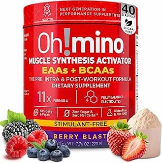 Oh!mino Essential Amino Acids Supplement, Berry Blast, Stimulant-Free Powder, All 9 EAAs, BCAAs and The Perfect Amino for Workouts, Amino Energy, and to Build Muscle, and Recover Faster