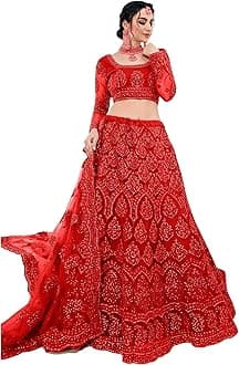 PATLANIWomen Net Letest Design Chain Embroderied Work Woman S Flered Semi-Stitched Lehenga Choli.(Semi Stitched)