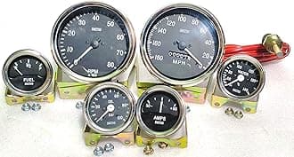Generic Smiths Gauges Kit Temp Oil Pressure Fuel Volt Gauge Kmph Speedometer Tachometer Replica In Black Face Chrome Bezel