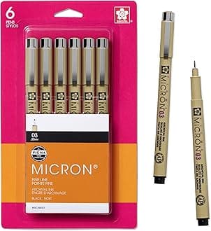 SAKURA Pigma Micron Fineliner Pens, 03 Tip Size, Archival Black Ink, 6PK 50037