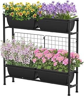 CADUKE Raised Garden Bed, Garden Raised Planter Box with Legs, 32" Elevated Vegetable Garden Beds with Drainage Holes & Trellis, Herb Garden Planter Outdoor for Vegetables, Balcony, Patio, Black