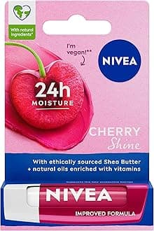 Cherry Shine Lip Balm (4.8g), Flavoured Lip Balm with Shea Butter, Natural Oils and Vitamins, Provides 24h Moisture and a Soft Red Shine, Vegan Lip Care Formula