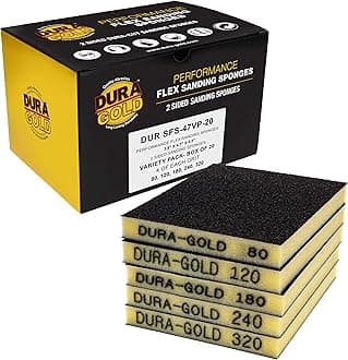 Dura-Gold Sanding Sponge for Wood, Metal 80, 120, 240, 320 - Box of 20-4.7" x 3.9" Coarse Medium Fine Grit Flexible Softback Sand Paper Foam Sanding Block for Drywall Abrasive Blocks Pad Sandpaper