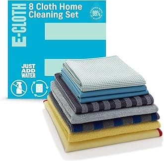 E-Cloth Home Cleaning Set, Premium Microfiber Cloth, Household Tools & Supplies for Dusting, Bathroom, Kitchen Cars, Washable Reusable, 100 Wash Guarantee, 8 Piece Set