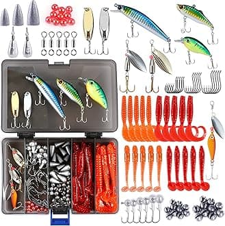 Fishing Lures Fishing Tackle Box Fishing Gifts for Men, Bass, Trout Fishing Accessories Kit for Saltwater & Freshwater Fishing Gear Including Topwater Lures, Hooks, Spinnerbaits